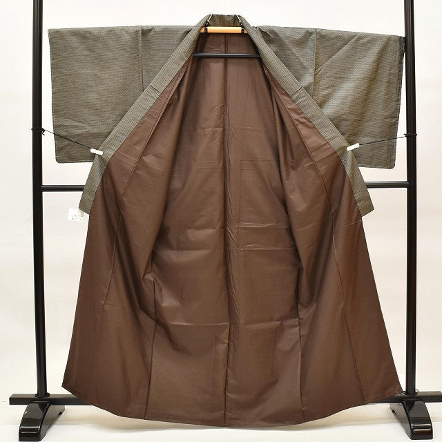 Vintage Japanese Kimono | Men's Oshima Tsumugi Ensemble Set | Brown Silk | Tortoiseshell Kasuri | Unused | Size LL | Sustainable | ss1082b