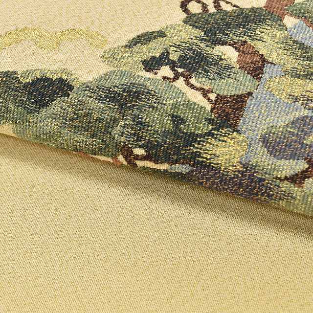 Vintage Japanese Obi | Fukuro Obi | Beige Silk | Pine Wave | Tsuzure-ori Tapestry | Gold Thread | Formal | Sustainable | ss1104b