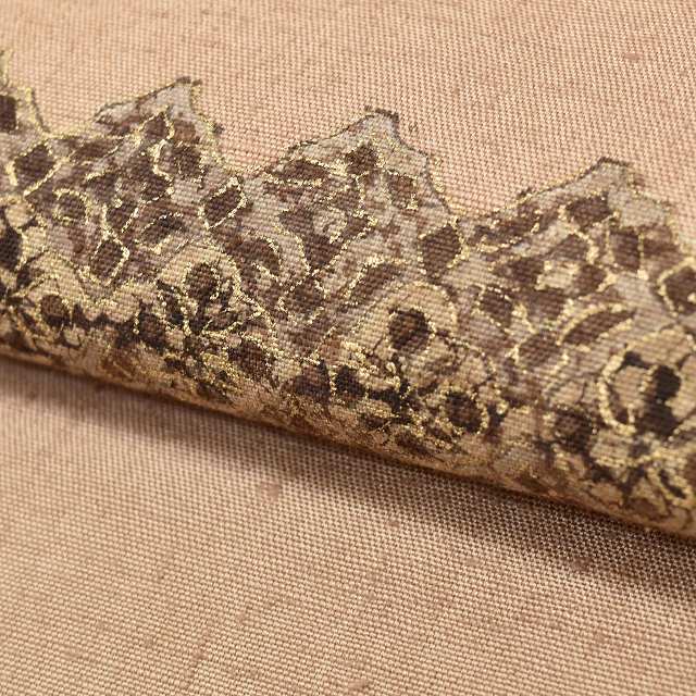 Vintage Japanese Obi | Sha-re Fukuro Obi | Brown Silk Tsumugi | Small Floral | Artist Signed | Otaiko | Excellent | Sustainable | ss1106b
