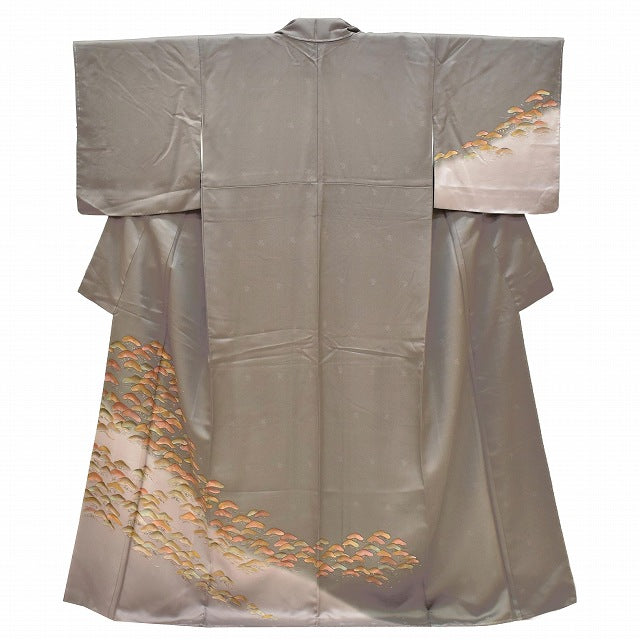 Vintage Japanese Kimono | Houmongi | Gray Silk | Pine Pattern | Retro | Size M | Sustainable | ss1118b