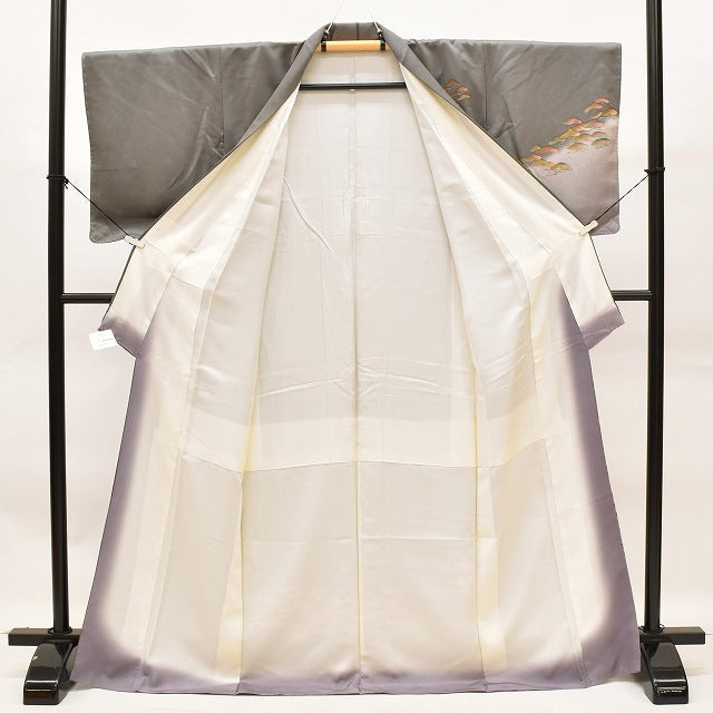 Vintage Japanese Kimono | Houmongi | Gray Silk | Pine Pattern | Retro | Size M | Sustainable | ss1118b