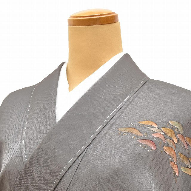 Vintage Japanese Kimono | Houmongi | Gray Silk | Pine Pattern | Retro | Size M | Sustainable | ss1118b