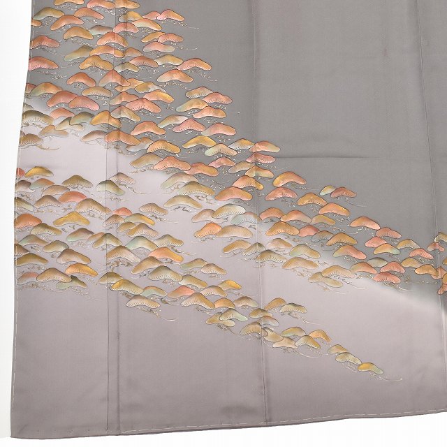 Vintage Japanese Kimono | Houmongi | Gray Silk | Pine Pattern | Retro | Size M | Sustainable | ss1118b