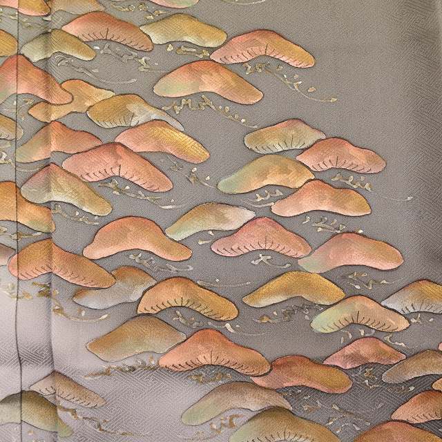 Vintage Japanese Kimono | Houmongi | Gray Silk | Pine Pattern | Retro | Size M | Sustainable | ss1118b