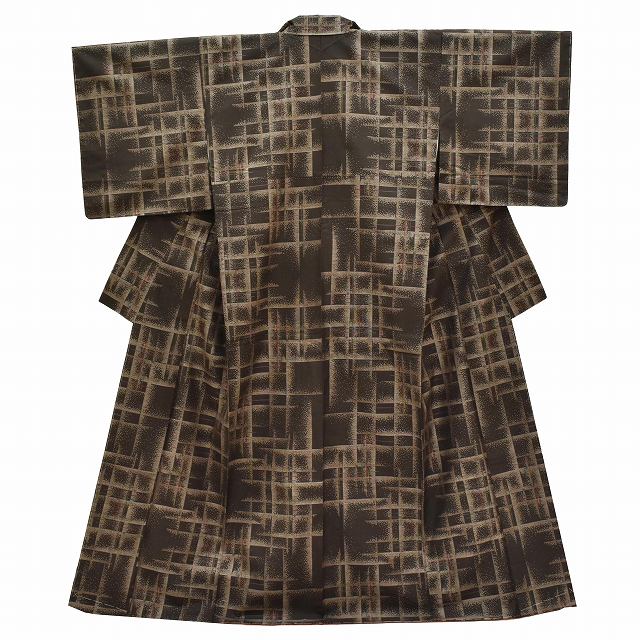 Vintage Japanese Kimono | Oshima Tsumugi | Brown Silk | Kasuri Lattice | Mud-dyed | 7-thread | Unused | Size M | Sustainable | ss1125b