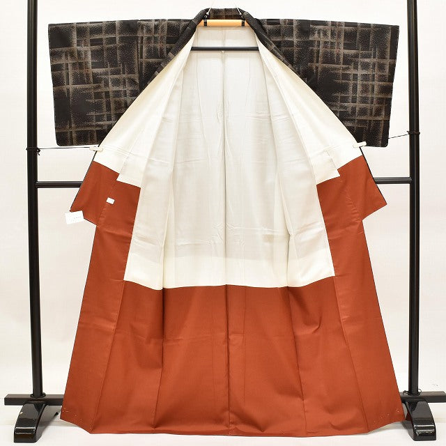 Vintage Japanese Kimono | Oshima Tsumugi | Brown Silk | Kasuri Lattice | Mud-dyed | 7-thread | Unused | Size M | Sustainable | ss1125b