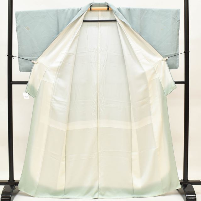 Vintage Japanese Kimono | Komon | Blue Green Silk Crepe | Ginkgo Pattern | Petite Size S | Sustainable | ss1149b
