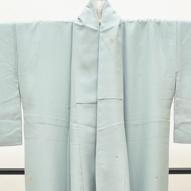 Vintage Japanese Kimono | Komon | Blue Green Silk Crepe | Ginkgo Pattern | Petite Size S | Sustainable | ss1149b