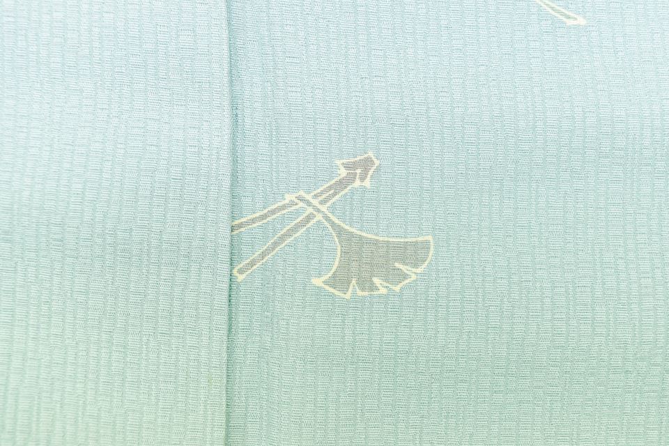 Vintage Japanese Kimono | Komon | Blue Green Silk Crepe | Ginkgo Pattern | Petite Size S | Sustainable | ss1149b