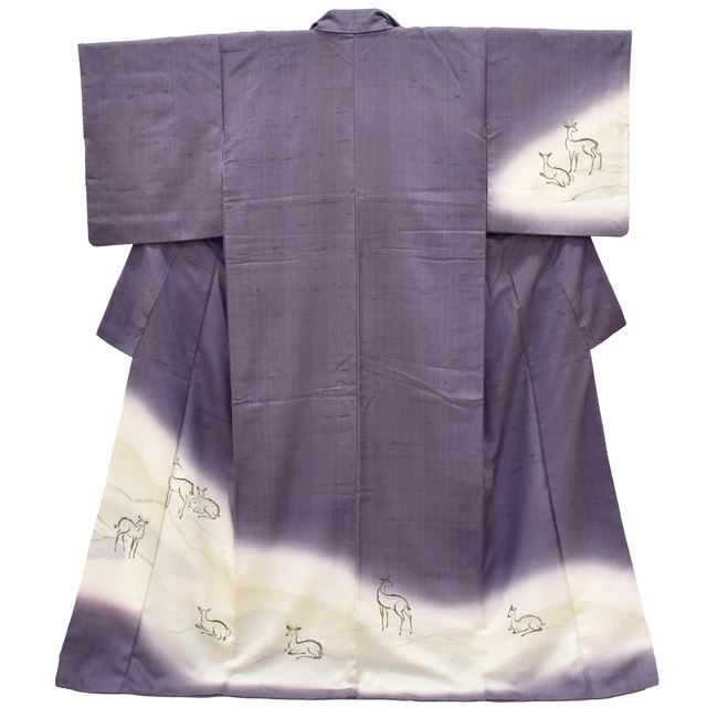 Vintage Japanese Kimono | Hakusan Tsumugi | Purple Silk | Deer Pattern | Size M | Sustainable | ss1151b