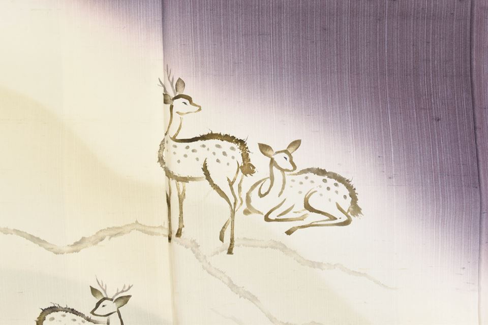 Vintage Japanese Kimono | Hakusan Tsumugi | Purple Silk | Deer Pattern | Size M | Sustainable | ss1151b