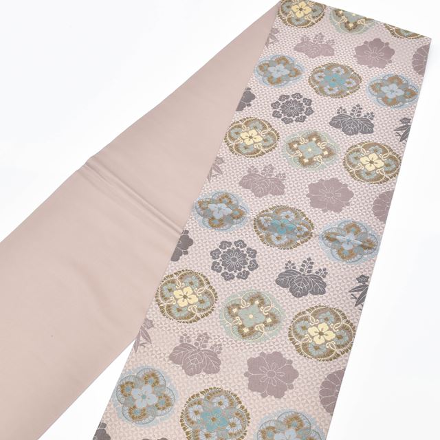 Vintage Japanese Obi | Fukuro Obi | Purple Gray Silk | Floral Paulownia Crest | Embroidery | Six-width | Excellent | Sustainable | ss1203b