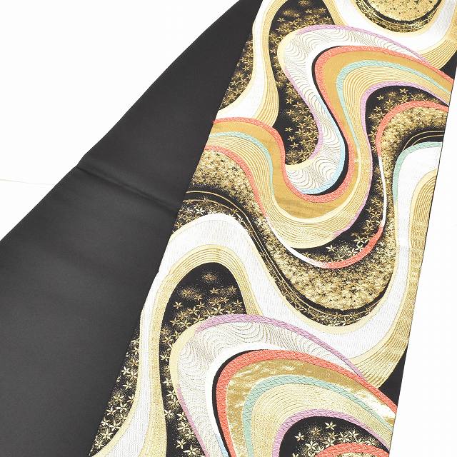Vintage Japanese Obi | Fukuro Obi | Black Silk | Stream Floral | Hikihaku Gold Thread | Six-width | Formal | Sustainable | ss1206b