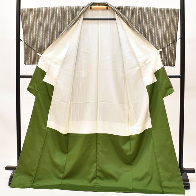 Vintage Japanese Kimono | Shidori Tsumugi | Brown Silk | Stripe | Kyo Yuzen | Traditional Craft Master Koito Satoshi | Sustainable | ss1239b
