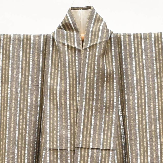 Vintage Japanese Kimono | Shidori Tsumugi | Brown Silk | Stripe | Kyo Yuzen | Traditional Craft Master Koito Satoshi | Sustainable | ss1239b