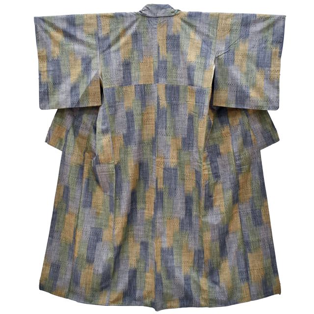 Vintage Japanese Kimono | Hana-ori Tsumugi | Green Silk | Lattice Bokashi | Petite Size S | Sustainable | ss1241b