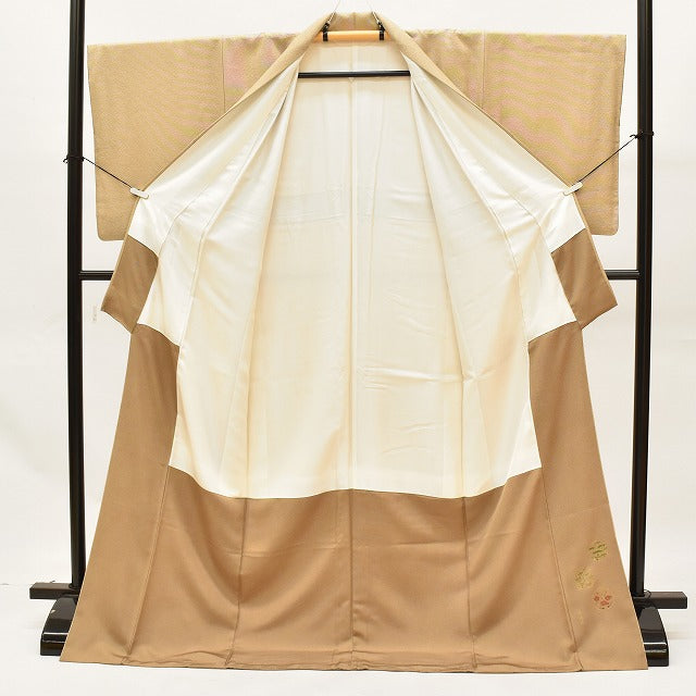 Vintage Japanese Kimono | Edo Komon | Brown Silk Fukure-ori | Masu-suji Stripe | One Crest | Sustainable | ss1257b