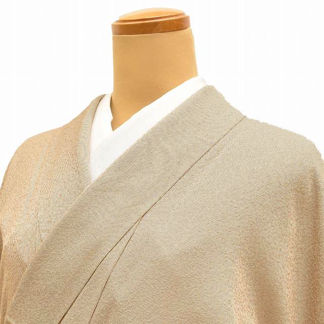 Vintage Japanese Kimono | Edo Komon | Brown Silk Fukure-ori | Masu-suji Stripe | One Crest | Sustainable | ss1257b