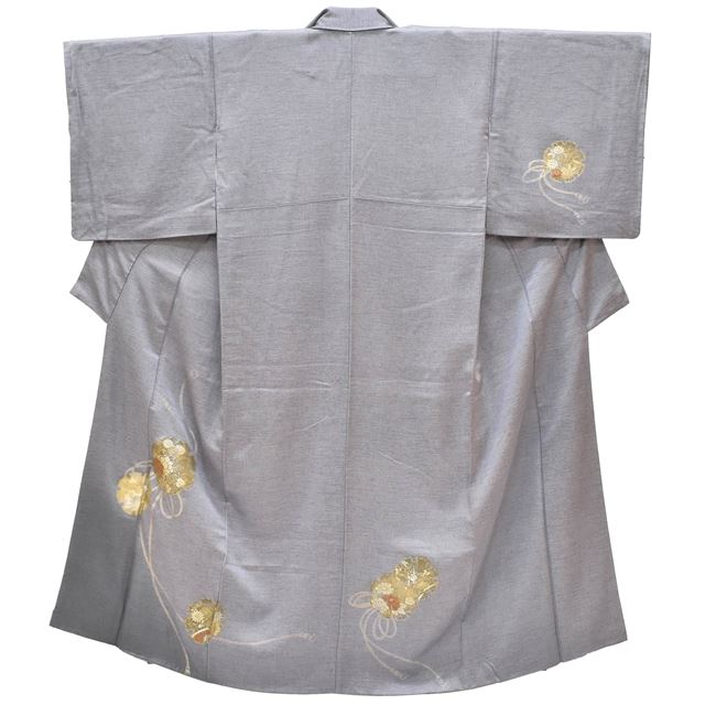 Vintage Japanese Kimono | Dyed Oshima Tsumugi | Gray Silk | Snow Circle Floral | Petite Size SS | Sustainable | ss1259b