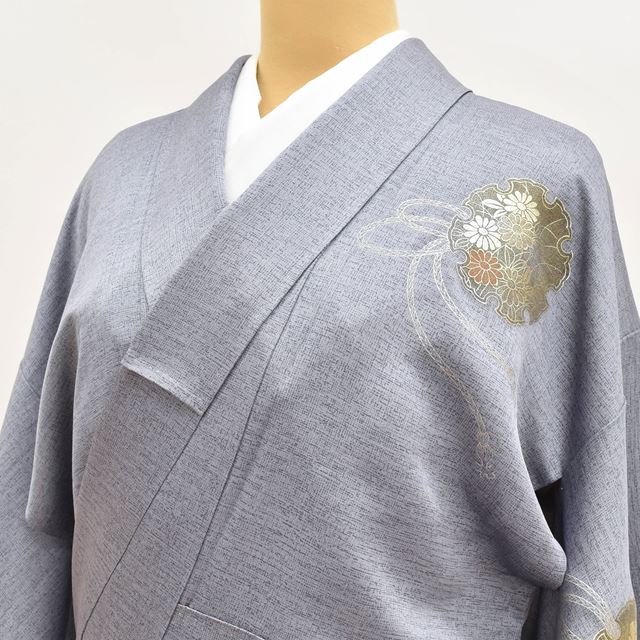 Vintage Japanese Kimono | Dyed Oshima Tsumugi | Gray Silk | Snow Circle Floral | Petite Size SS | Sustainable | ss1259b