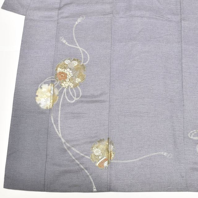 Vintage Japanese Kimono | Dyed Oshima Tsumugi | Gray Silk | Snow Circle Floral | Petite Size SS | Sustainable | ss1259b