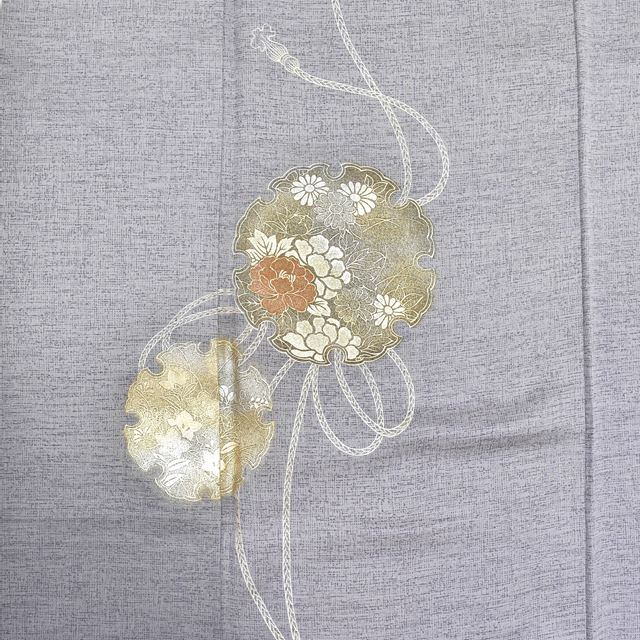 Vintage Japanese Kimono | Dyed Oshima Tsumugi | Gray Silk | Snow Circle Floral | Petite Size SS | Sustainable | ss1259b