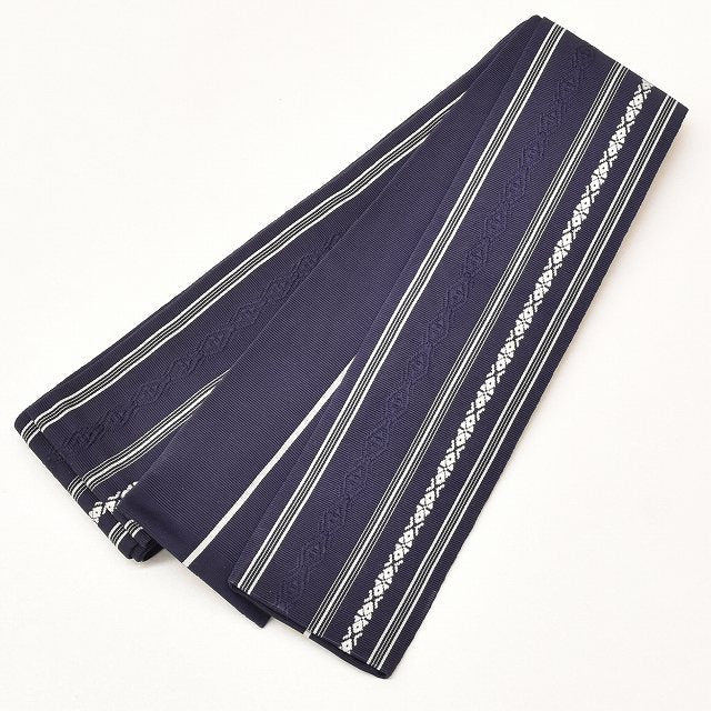 Vintage Japanese Obi | Men's Tsumugi & Kaku-obi & Nagajuban Set | Navy Silk | Hakata Kenjo Pattern | Size L | Sustainable | ss1263b