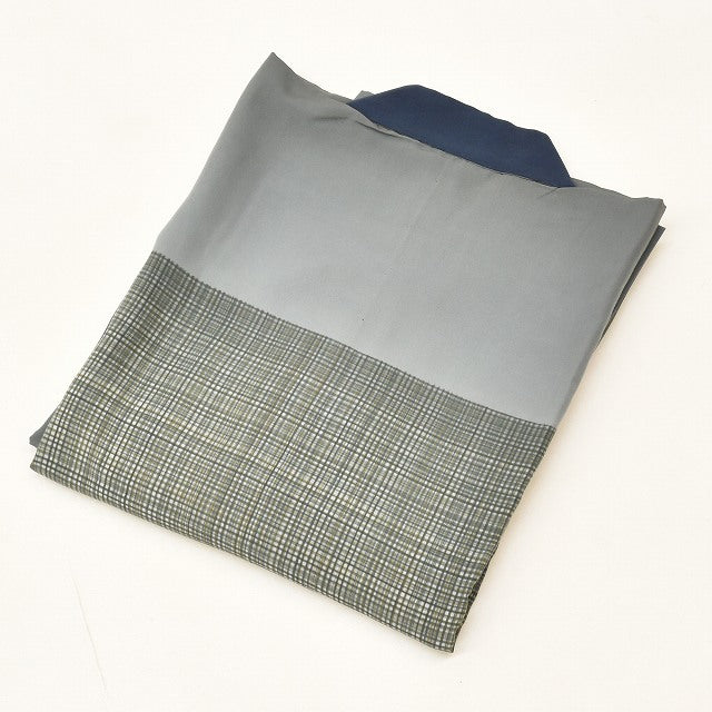 Vintage Japanese Obi | Men's Tsumugi & Kaku-obi & Nagajuban Set | Navy Silk | Hakata Kenjo Pattern | Size L | Sustainable | ss1263b