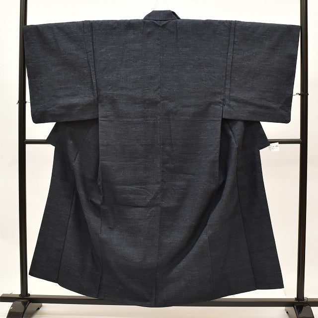 Vintage Japanese Obi | Men's Tsumugi & Kaku-obi & Nagajuban Set | Navy Silk | Hakata Kenjo Pattern | Size L | Sustainable | ss1263b