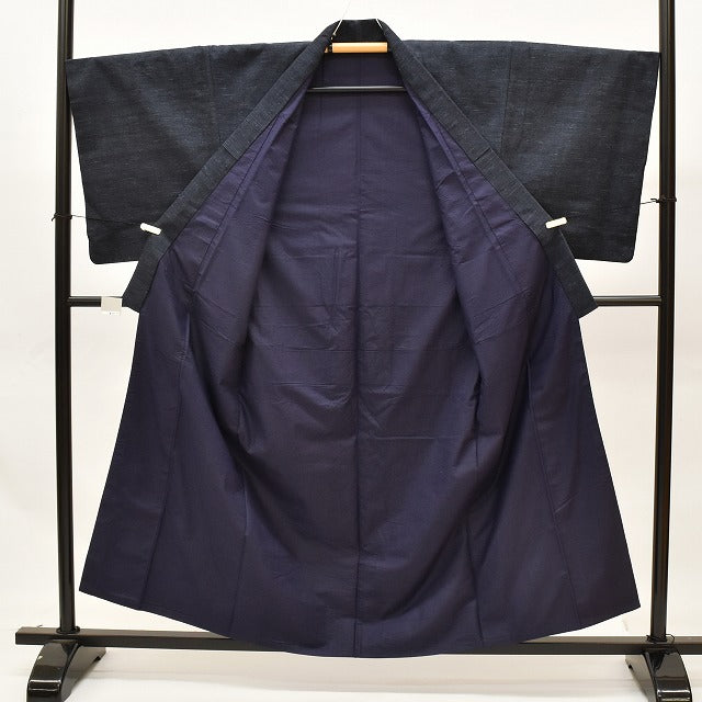 Vintage Japanese Obi | Men's Tsumugi & Kaku-obi & Nagajuban Set | Navy Silk | Hakata Kenjo Pattern | Size L | Sustainable | ss1263b