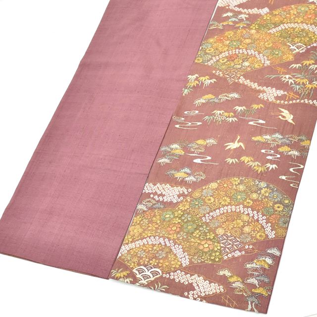 Vintage Japanese Obi | Sha-re Fukuro Obi | Purple Silk | Fan Floral Crane | Sagara Embroidery | Otaiko | Sustainable | ss1328b