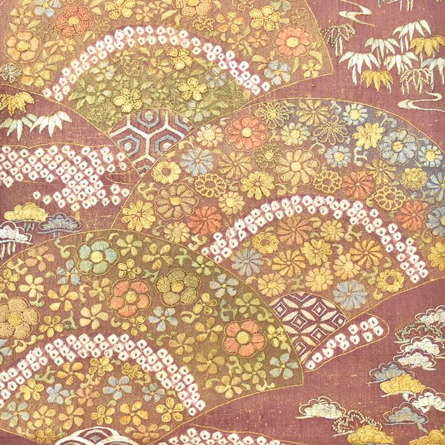 Vintage Japanese Obi | Sha-re Fukuro Obi | Purple Silk | Fan Floral Crane | Sagara Embroidery | Otaiko | Sustainable | ss1328b