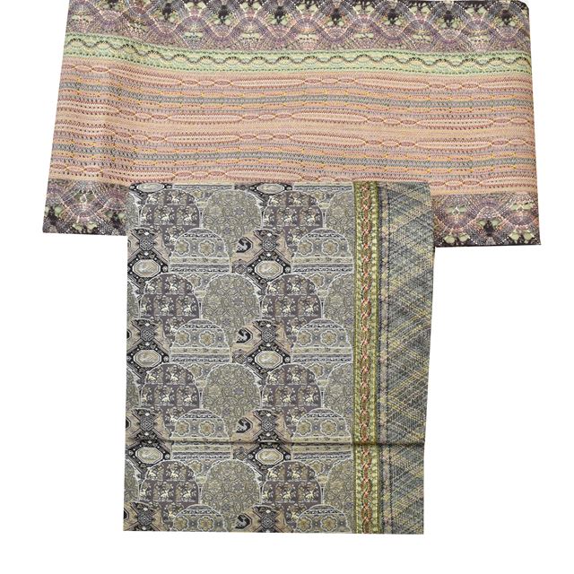 Vintage Japanese Obi | Sha-re Fukuro Obi | Gray Pink Silk | Deer Floral Geometric | Sukas-ori | Full-length | Sustainable | ss1360b