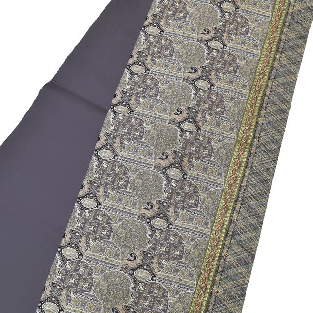 Vintage Japanese Obi | Sha-re Fukuro Obi | Gray Pink Silk | Deer Floral Geometric | Sukas-ori | Full-length | Sustainable | ss1360b