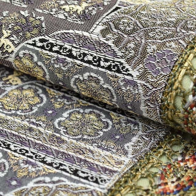 Vintage Japanese Obi | Sha-re Fukuro Obi | Gray Pink Silk | Deer Floral Geometric | Sukas-ori | Full-length | Sustainable | ss1360b
