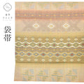Vintage Japanese Obi | Sha-re Fukuro Obi | Brown Purple Silk Basho-ito | Diamond Yokowaku | Six-width | Sustainable | ss1362b