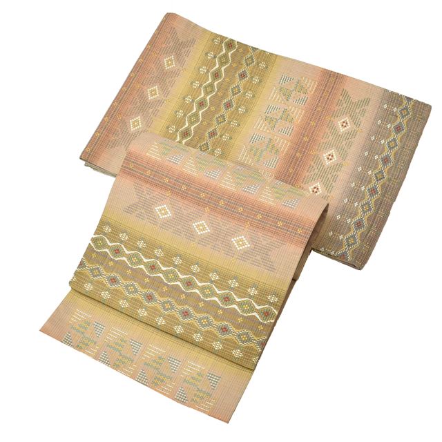 Vintage Japanese Obi | Sha-re Fukuro Obi | Brown Purple Silk Basho-ito | Diamond Yokowaku | Six-width | Sustainable | ss1362b