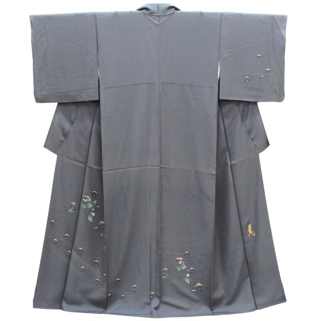 Vintage Japanese Kimono | Tsukesage | Gray Silk | Droplet Sakura Pattern | Artist Signed | Size M | Sustainable | ss1372b