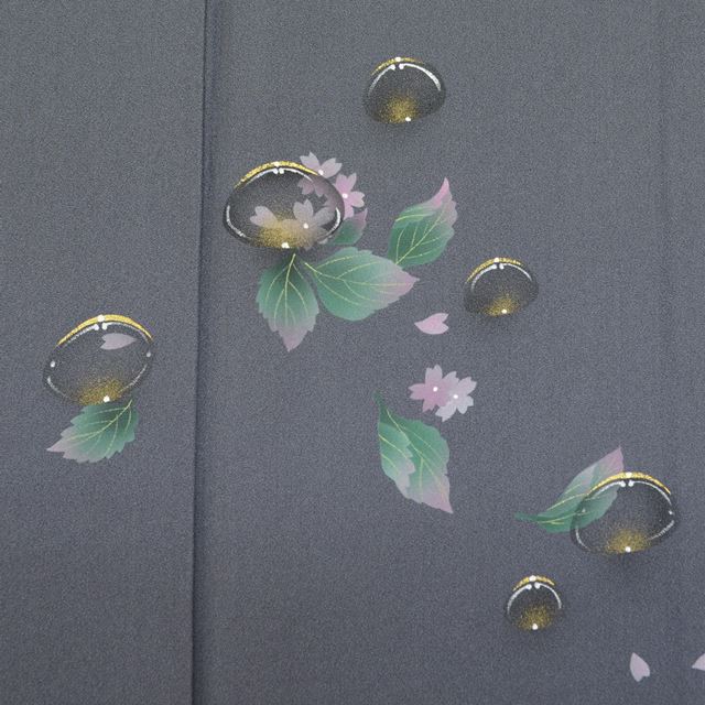 Vintage Japanese Kimono | Tsukesage | Gray Silk | Droplet Sakura Pattern | Artist Signed | Size M | Sustainable | ss1372b