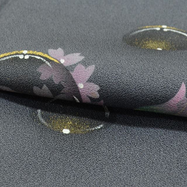 Vintage Japanese Kimono | Tsukesage | Gray Silk | Droplet Sakura Pattern | Artist Signed | Size M | Sustainable | ss1372b