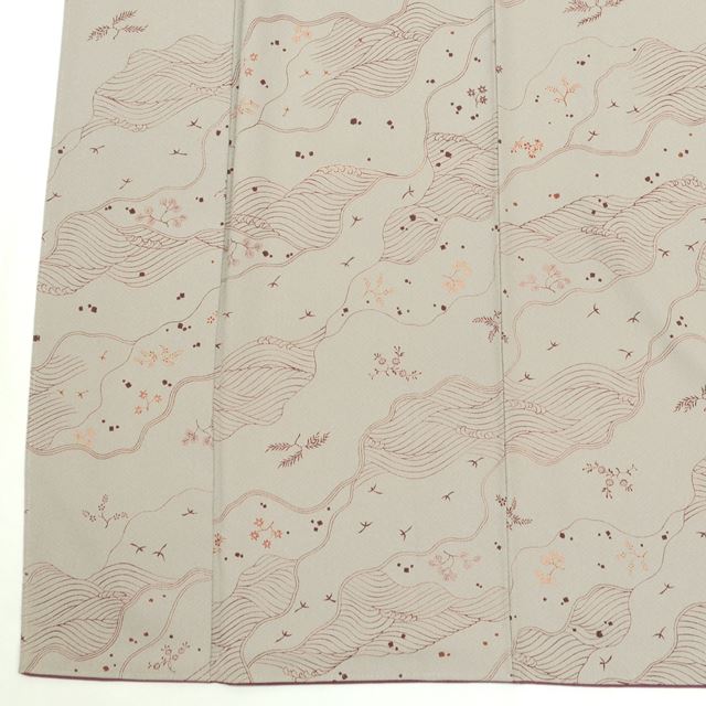 Vintage Japanese Kimono | Komon | Gray Silk Crepe | Botanical Pattern | Size L | Sustainable | ss1373b