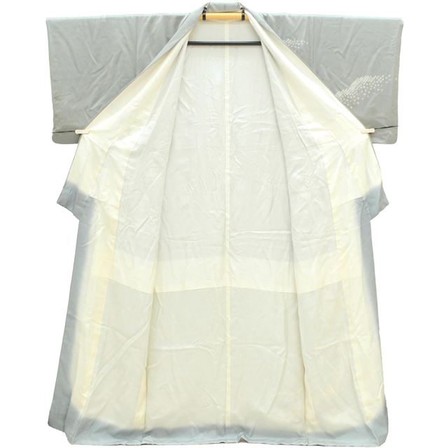 Vintage Japanese Kimono | Houmongi | Gray Silk | Kanze-mizu Deer-ko Shibori | One Crest | Gold Foil Embroidery | Sustainable | ss1375b