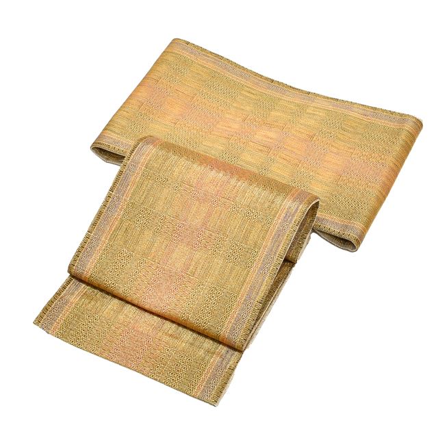 Vintage Japanese Obi | Fukuro Obi | Gold Silk | Stripe Diamond | Nishijin | Full-length | Certified | Unused | Sustainable | ss1432b