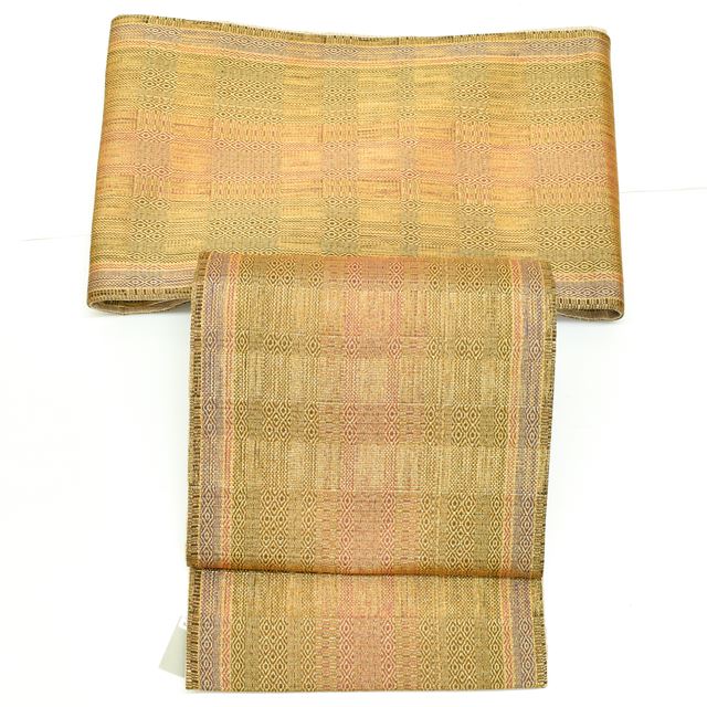 Vintage Japanese Obi | Fukuro Obi | Gold Silk | Stripe Diamond | Nishijin | Full-length | Certified | Unused | Sustainable | ss1432b