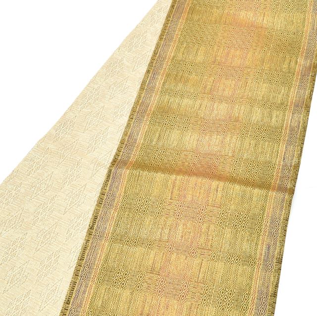 Vintage Japanese Obi | Fukuro Obi | Gold Silk | Stripe Diamond | Nishijin | Full-length | Certified | Unused | Sustainable | ss1432b