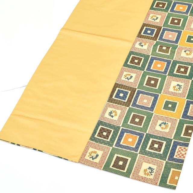 Vintage Japanese Obi | Fukuro Obi | Brown Navy Green Silk | Color Picture Stone Pavement Phoenix | Sustainable | ss1434b