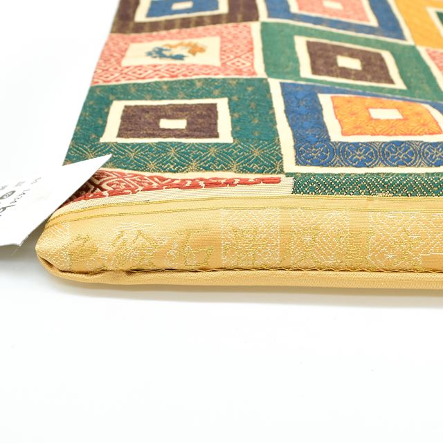 Vintage Japanese Obi | Fukuro Obi | Brown Navy Green Silk | Color Picture Stone Pavement Phoenix | Sustainable | ss1434b
