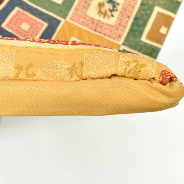 Vintage Japanese Obi | Fukuro Obi | Brown Navy Green Silk | Color Picture Stone Pavement Phoenix | Sustainable | ss1434b