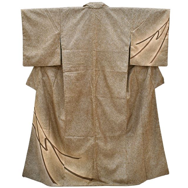 Vintage Japanese Kimono | Dyed Oshima Tsumugi | Brown Silk | Noshi Pattern | Excellent | Size M | Sustainable | ss1465b