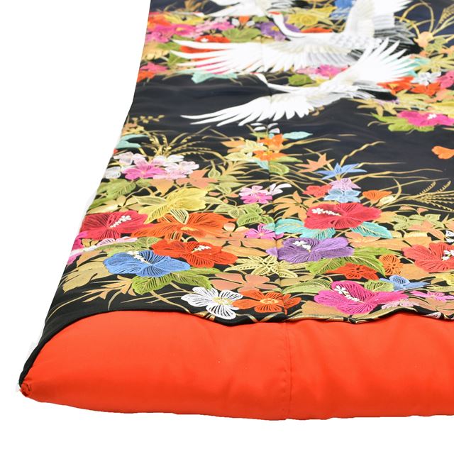 Vintage Japanese Kimono | Iro-Uchikake | Pink Black Silk | Flying Crane Floral | Gold Foil Embroidery | Size L | Sustainable | ss1476b